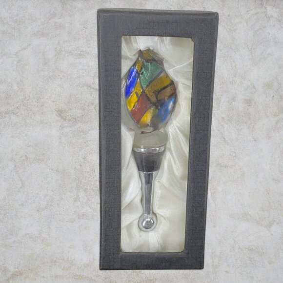 NEW "STAINED GLASS" WINE CORK -- Glass and Metal, Wine Bottle Decor/Cork, In Box - Picture 1 of 5